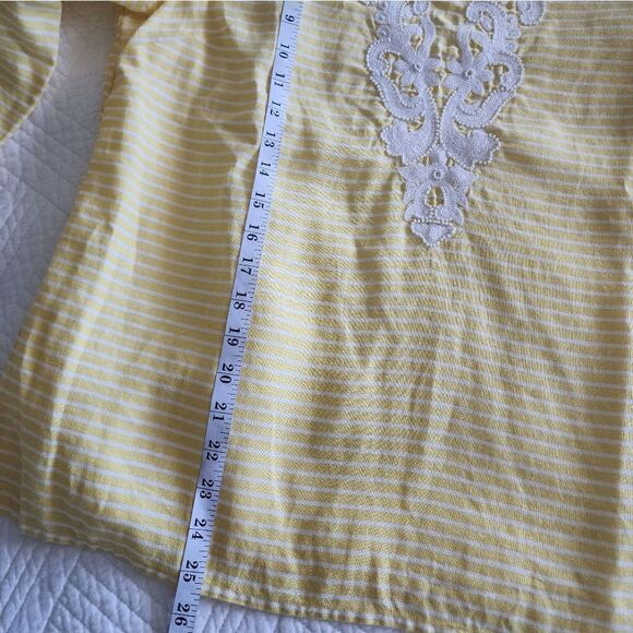 Talbots 100% linen Beach breeze stripe 2/4 sleeve blouse - Picture 10 of 13